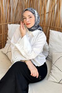 Lamelif Retro Desen Soft Eşarp Siyah