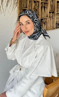 Lamelif Retro Desen Soft Eşarp Siyah