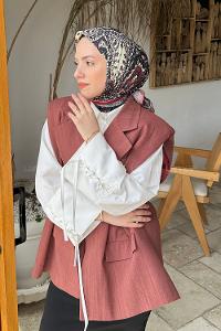 Lamelif Retro Desen Soft Eşarp Siyah Bordo