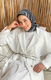 Lamelif Retro Desen Soft Eşarp Siyah Gri