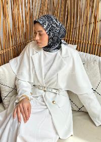 Lamelif Retro Desen Soft Eşarp Siyah Gri