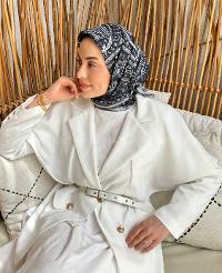 Lamelif Retro Desen Soft Eşarp Siyah Gri