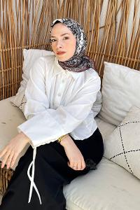 Lamelif Retro Desen Soft Eşarp Siyah Gül