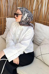 Lamelif Retro Desen Soft Eşarp Siyah Gül