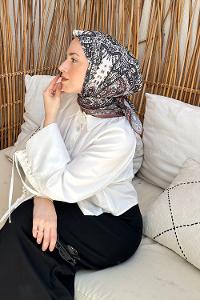 Lamelif Retro Desen Soft Eşarp Siyah Gül