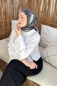 Lamelif Retro Desen Soft Eşarp Siyah Kahverengi