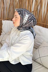 Lamelif Retro Desen Soft Eşarp Siyah Kahverengi