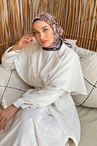 Lamelif Retro Desen Soft Eşarp Toprak Acı Kahve