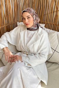 Lamelif Retro Desen Soft Eşarp Toprak Acı Kahve