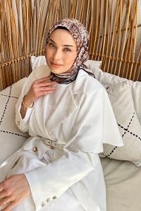 Lamelif Retro Desen Soft Eşarp Toprak Acı Kahve