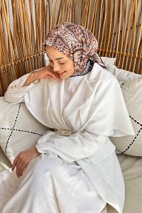 Lamelif Retro Desen Soft Eşarp Toprak Acı Kahve