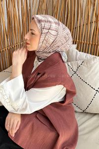 Lamelif Retro Desen Soft Eşarp Vizon