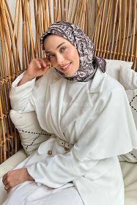 Lamelif Retro Desen Soft Eşarp Vizon Acı Kahve