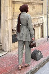 Lamelif Büzgü Detaylı İkili Takım Mint Yeşili