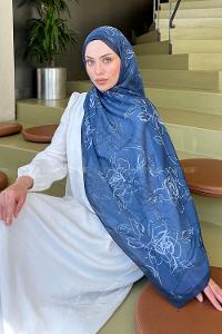 Lamelif Çicek Desen Soft Şal İndigo