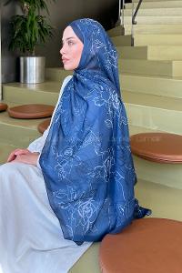 Lamelif Çicek Desen Soft Şal İndigo