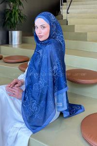 Lamelif Çicek Desen Soft Şal Lacivert