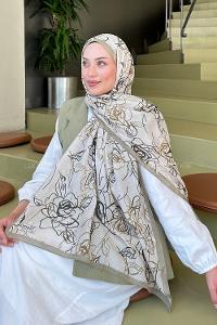 Mint Green Cotton Striped Flowering Printed Shawl