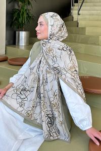 Mint Green Cotton Striped Flowering Printed Shawl