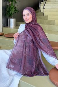 Plum Cotton Striped Flowering Printed Shawl