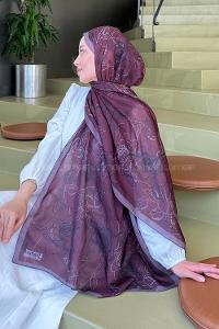 Plum Cotton Striped Flowering Printed Shawl
