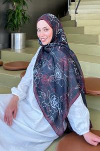 Lamelif Çicek Desen Soft Şal Siyah Bordo