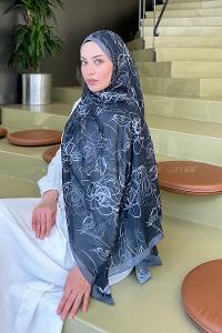 Lamelif Çicek Desen Soft Şal Siyah Füme