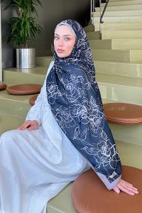 Lamelif Çicek Desen Soft Şal Siyaz Vizon