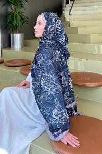 Lamelif Çicek Desen Soft Şal Siyaz Vizon