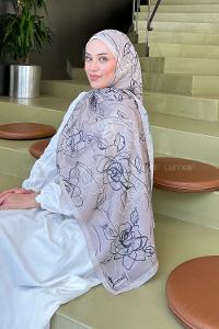 Mink Cotton Striped Flowering Printed Shawl