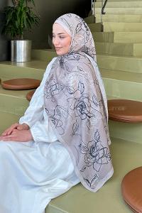 Mink Cotton Striped Flowering Printed Shawl