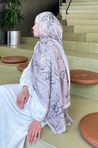 Mink Cotton Striped Flowering Printed Shawl