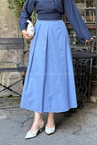 Lamelif Fermuarlı Tesettür Etek Gök Mavi