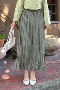 Lamelif Poplin Kraşlı Tesettür Etek Haki