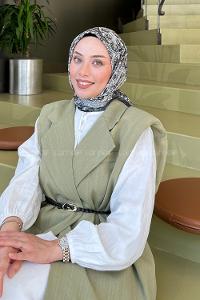 Lamelif Retro Desen Soft Eşarp Antrasit