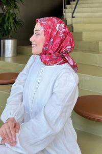 Lamelif Çiçek Desen Modal Eşarp Bordo