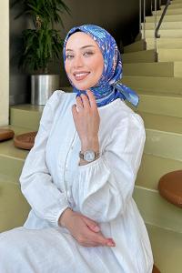 Lamelif Çiçek Desen Modal Eşarp İndigo