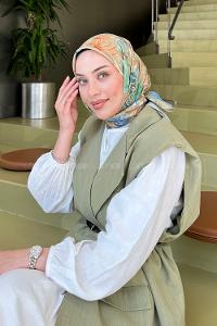 Lamelif Çiçek Desen Modal Eşarp Mint Yeşili
