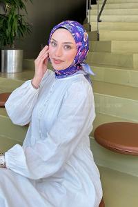 Lamelif Çiçek Desen Modal Eşarp Mor