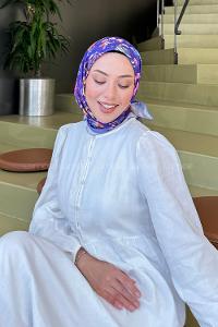 Lamelif Çiçek Desen Modal Eşarp Mor