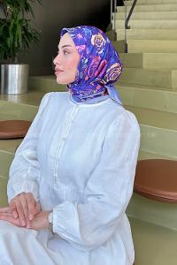 Lamelif Çiçek Desen Modal Eşarp Mor