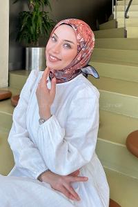 Lamelif Çiçek Desen Modal Eşarp Sütlü Kahve