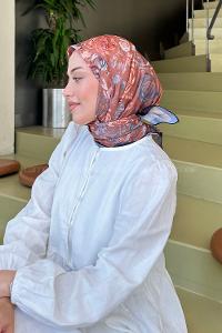 Lamelif Çiçek Desen Modal Eşarp Sütlü Kahve