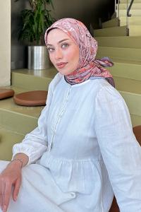 Lamelif Çiçek Desen Modal Eşarp Vizon