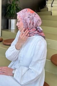 Lamelif Çiçek Desen Modal Eşarp Vizon