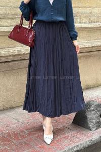 Lamelif Poplin Kraşlı Tesettür Etek Lacivert