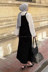 Lamelif Askılı Elbise Siyah