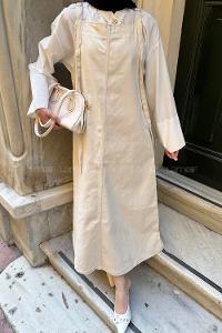 Lamelif Askılı Elbise Taş Rengi