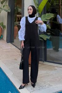 Lamelif Çift Cepli Tulum Siyah