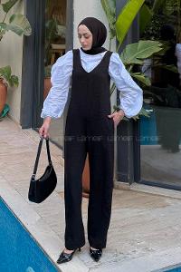 Lamelif Çift Cepli Tulum Siyah